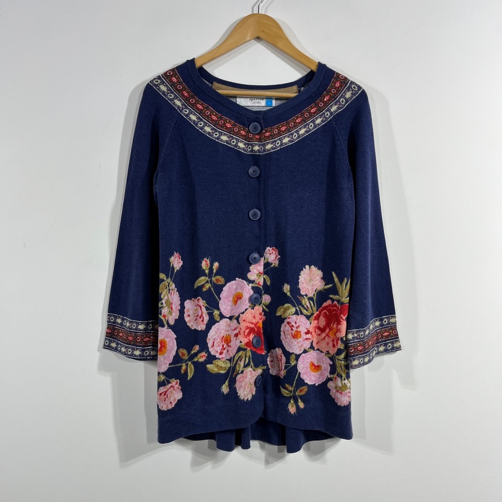 Sparrow Anthropologie Indie Twee Floral Cashmere Blend Cardigan Sweater Large